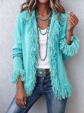 Mint Blue Casual Women's Cardigan